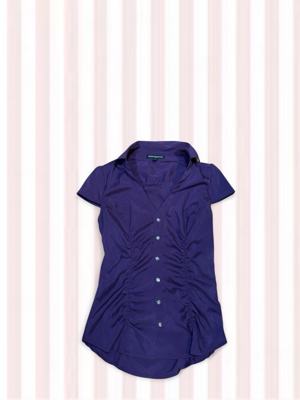 Express Short-Sleeve Ruched Button-Front Shirt - Purple